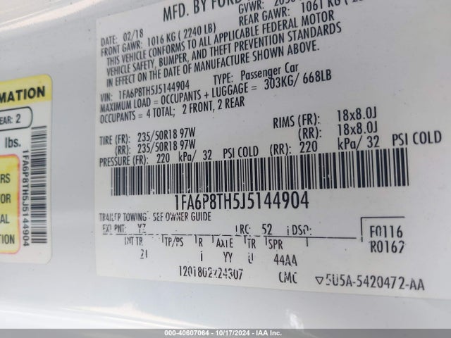 Ford Mustang Ecoboost 2018 1FA6P8TH5J5144904 Image 9