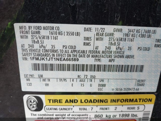 Ford Expedition Xlt Max 2022 1FMJK1JT1NEA66589 Image 9