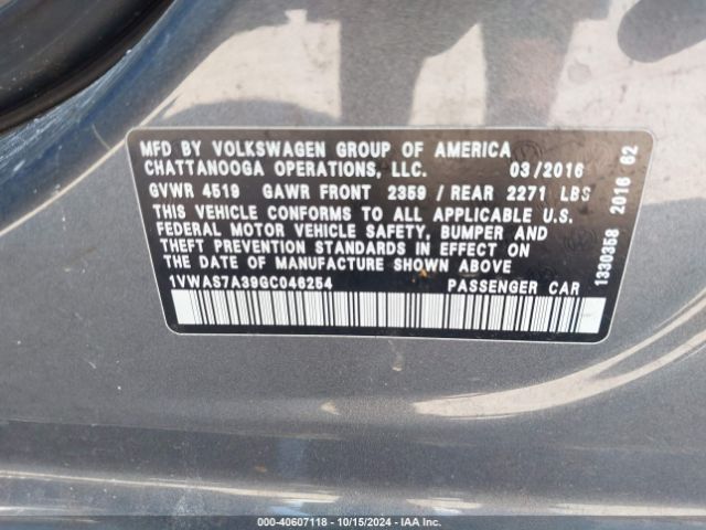 1VWAS7A39GC046254 Volkswagen Passat 1.8t S