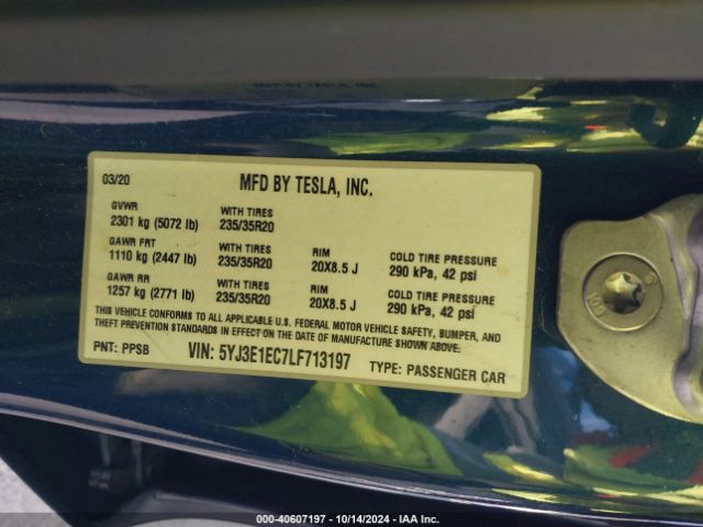 5YJ3E1EC7LF713197 Tesla Model 3 Performance Dual Motor All-wheel Drive