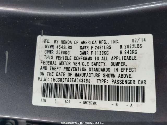 1HGCR3F88EA043490 Honda Accord Ex-l V-6