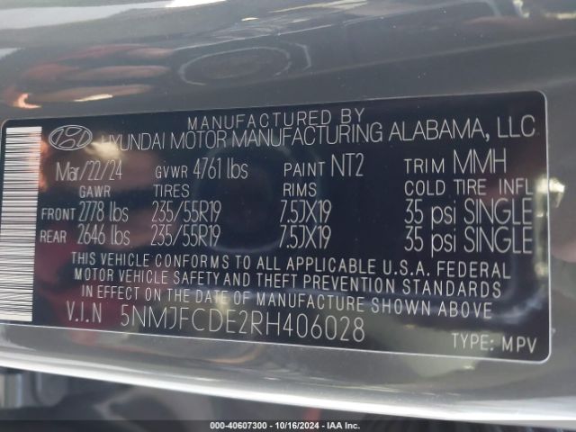 5NMJFCDE2RH406028 Hyundai TUCSON SEL