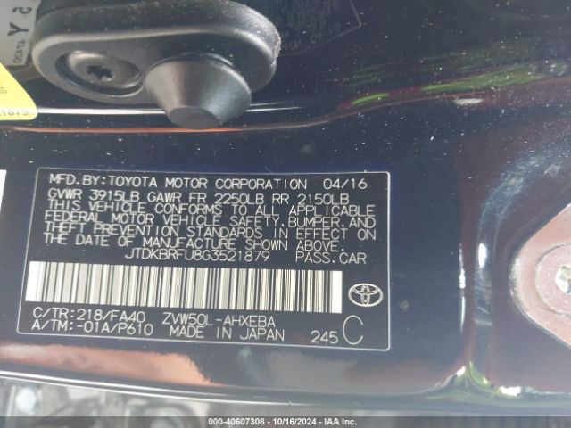 JTDKBRFU8G3521879 Toyota Prius