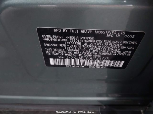 JF2SJABC8GH433775 Subaru Forester 2.5i