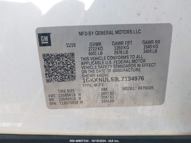 1GKKNULS9LZ134976 GMC Acadia Awd Slt