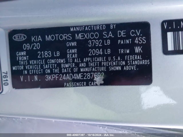 KIA Forte Lxs 2021 3KPF24AD4ME287692 Image 9