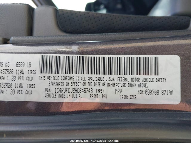 1C4RJFDJ2HC646743 Jeep Grand Cherokee Srt 4x4