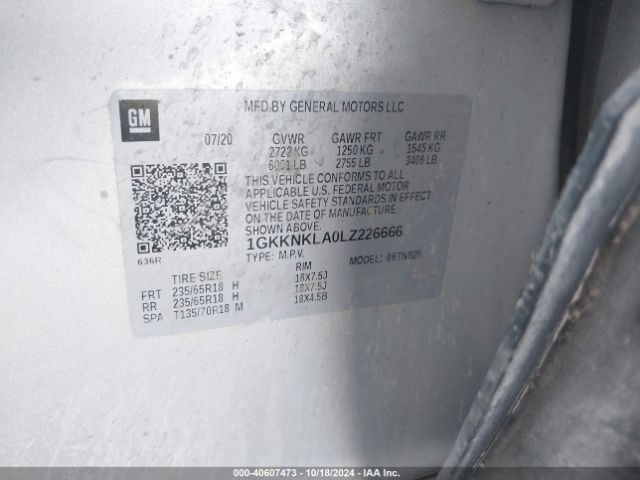 1GKKNKLA0LZ226666 GMC Acadia Fwd Sle