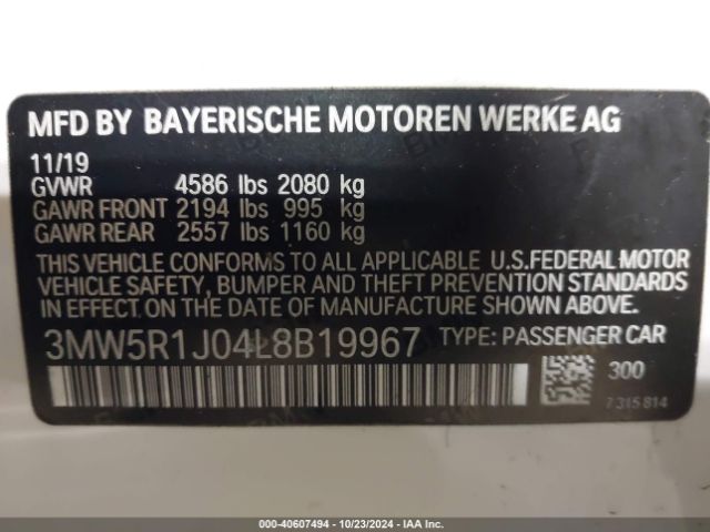 3MW5R1J04L8B19967 BMW 330I