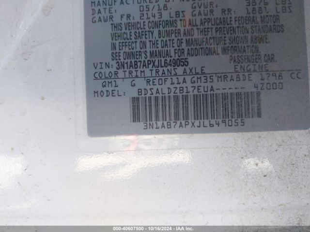 3N1AB7APXJL649055 Nissan SENTRA SV