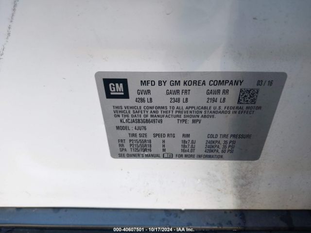 KL4CJASB3GB649749 Buick Encore