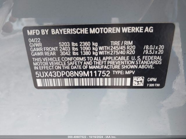 5UX43DP08N9M11752 BMW X3 Sdrive30i