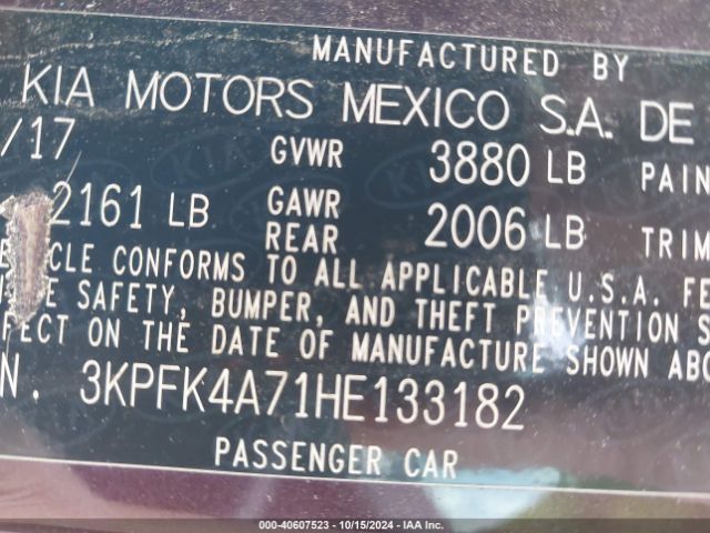 3KPFK4A71HE133182 KIA FORTE LX