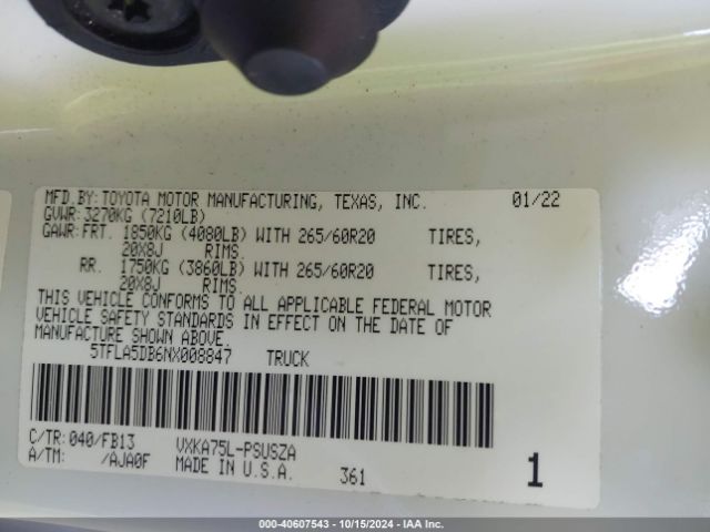 5TFLA5DB6NX008847 Toyota Tundra Sr5
