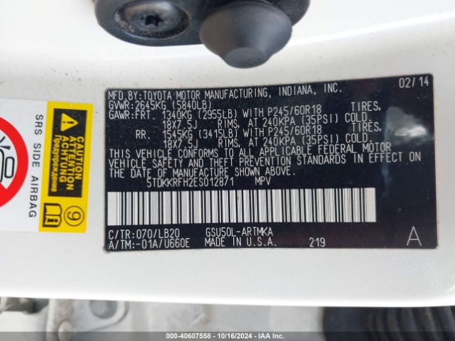 5TDKKRFH2ES012871 Toyota Highlander Xle V6
