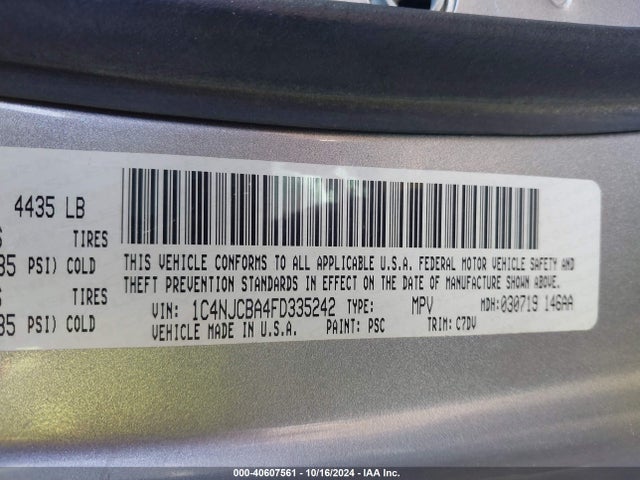 Jeep Compass Sport 2015 1C4NJCBA4FD335242 Image 9