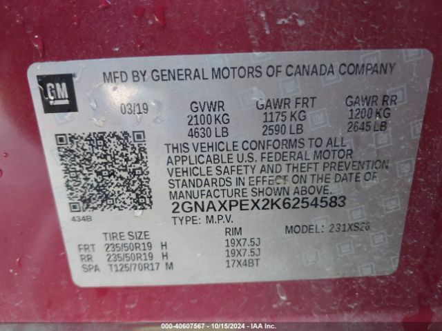 2GNAXPEX2K6254583 Chevrolet Equinox Premier
