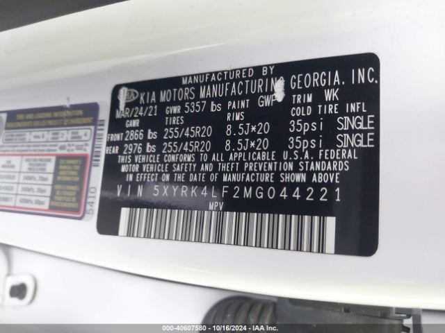 5XYRK4LF2MG044221 KIA Sorento Sx Prestige