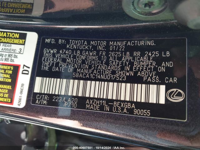 58ACA1C14NU017523 Lexus ES 300H