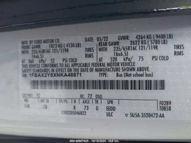 1FBAX2Y8XNKA48871 Ford Transit-350 Passenger Van Xlt