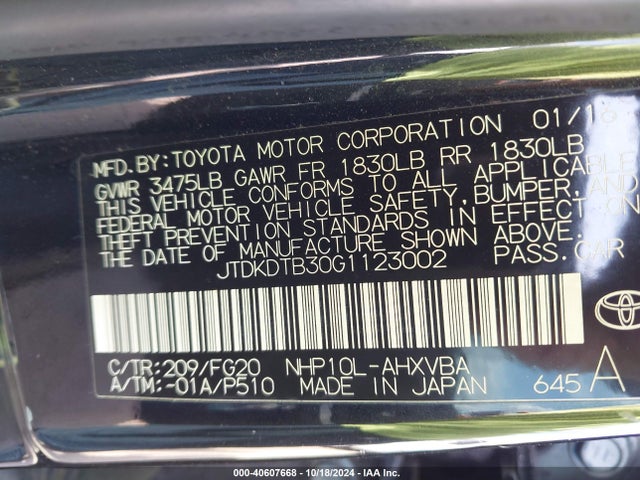 Toyota Prius C Two 2016 JTDKDTB30G1123002 Image 9