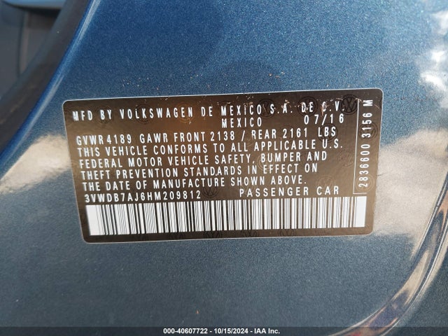 Volkswagen Jetta 1.4t Se 2017 3VWDB7AJ6HM209812 Image 9