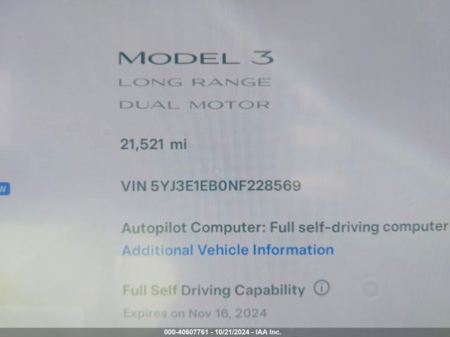 5YJ3E1EB0NF228569 Tesla Model 3 Long Range Dual Motor All-wheel Drive