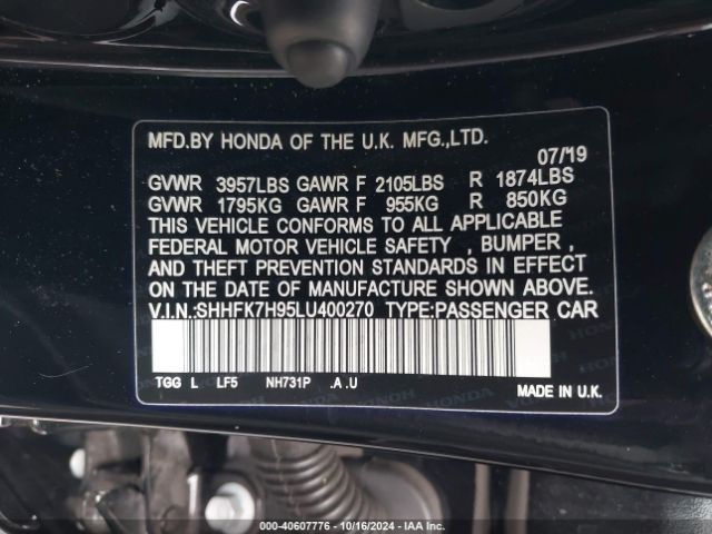 SHHFK7H95LU400270 Honda Civic Sport Touring