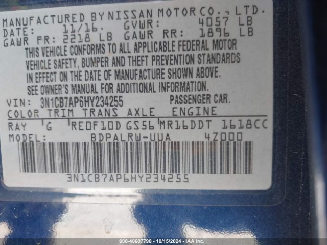 3N1CB7AP6HY234255 Nissan Sentra Sr Turbo