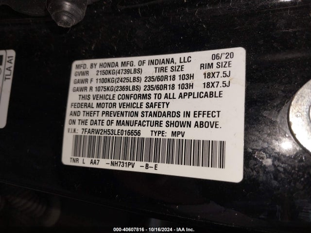 Honda Cr-v Awd Ex 2020 7FARW2H53LE016656 Image 9