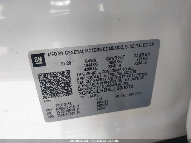 Chevrolet Trax Fwd Lt 2020 3GNCJLSB6LL300070 Image 9