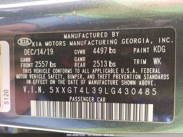 KIA Optima Lx 2020 5XXGT4L39LG430485 Image 9