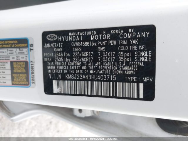 KM8J23A43HU403715 Hyundai TUCSON SE