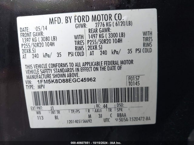 Ford EXPLORER XLT 2014 1FM5K8D88EGC45962 Image 9