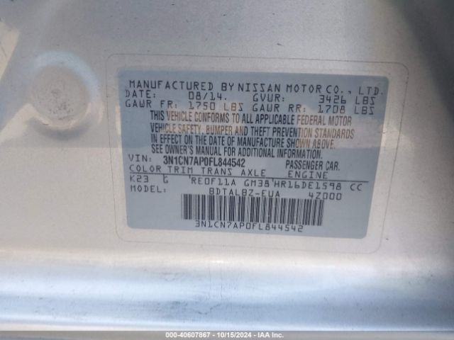 3N1CN7AP0FL844542 Nissan Versa 1.6 Sv