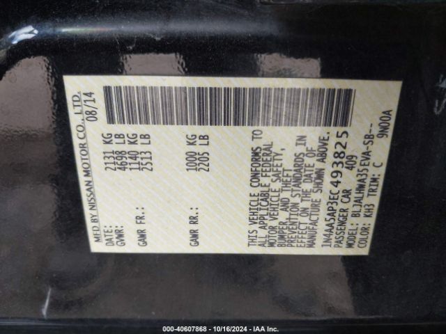 1N4AA5AP3EC493825 Nissan Maxima 3.5 Sv
