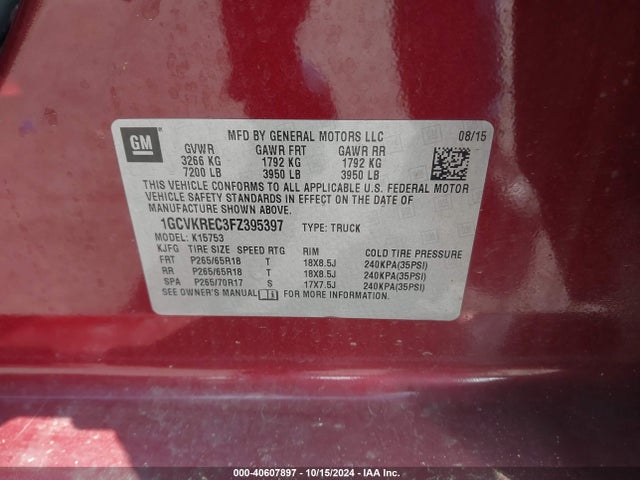 Chevrolet Silverado 1500 2lt 2015 1GCVKREC3FZ395397 Image 9