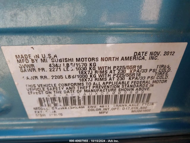 2013 MITSUBISHI OUTLANDER SPORT 4A4AP3AUXDE009809 Photo 8