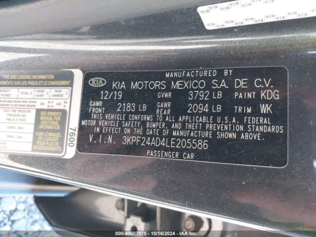3KPF24AD4LE205586 KIA FORTE FE