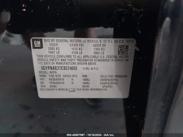 2012 CADILLAC SRX 3GYFNAE37CS574803 Photo 8