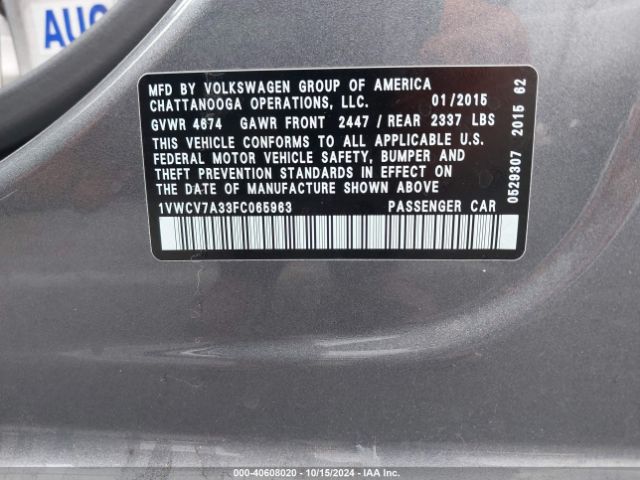 1VWCV7A33FC065963 Volkswagen Passat 2.0l Tdi Sel Premium