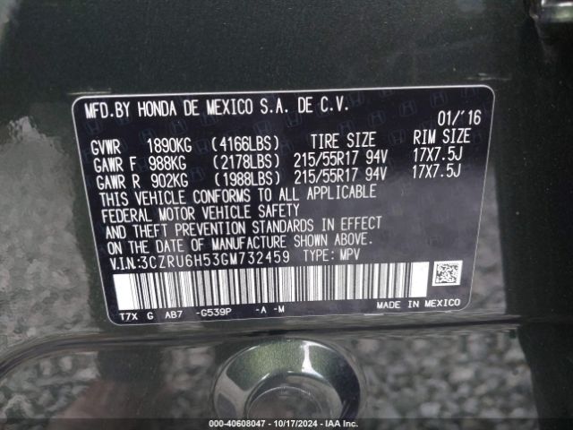 3CZRU6H53GM732459 Honda HR-V EX