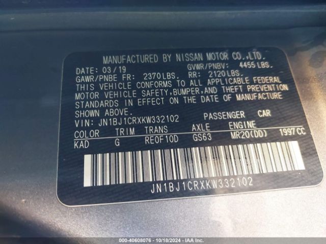 JN1BJ1CRXKW332102 Nissan Rogue Sport Sv