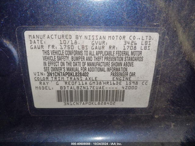 Nissan Versa 1.6 Sv 2019 3N1CN7AP0KL828402 Image 9