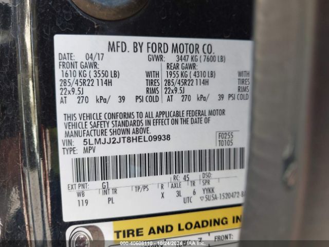 5LMJJ2JT8HEL09938 Lincoln Navigator Select