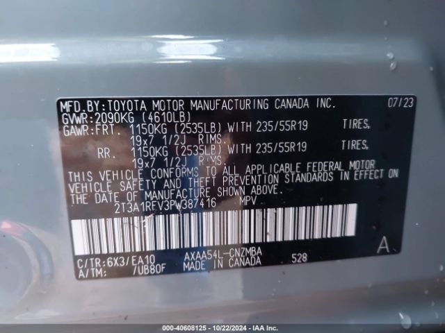 2T3A1RFV3PW387416 Toyota Rav4 Xle Premium
