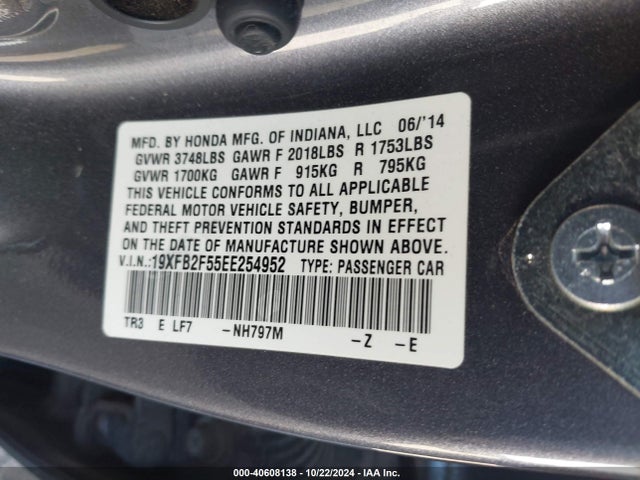 Honda Civic Lx 2014 19XFB2F55EE254952 Image 9