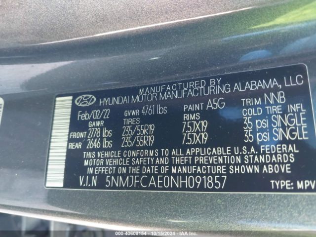 5NMJFCAE0NH091857 Hyundai TUCSON SEL