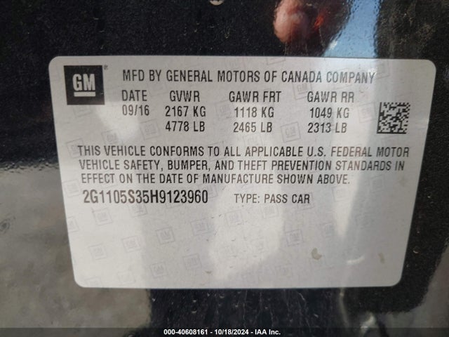 Chevrolet IMPALA 1LT 2017 2G1105S35H9123960 Image 9