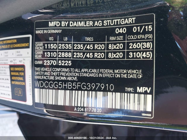 WDCGG5HB5FG397910 Mercedes-Benz GLK 350